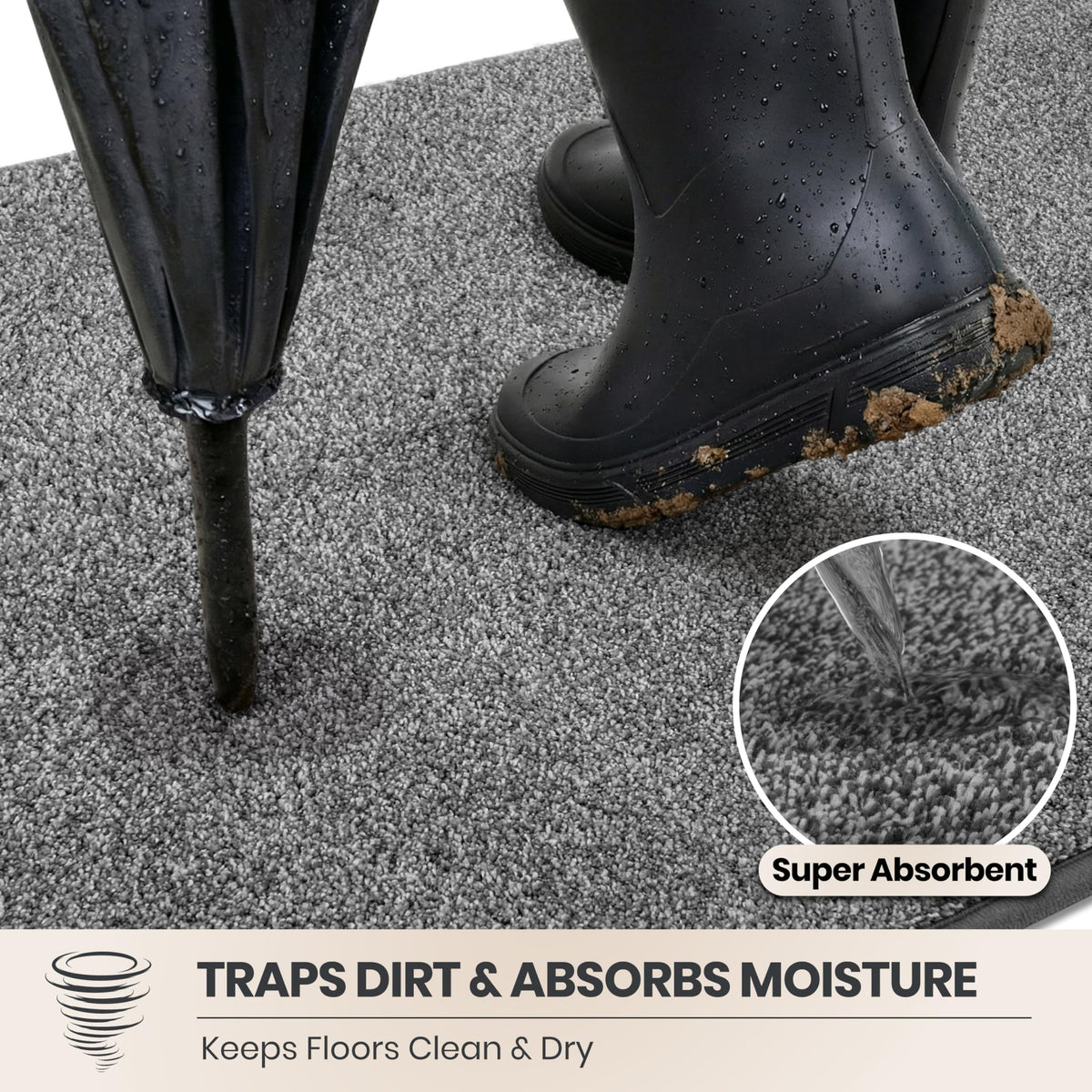 PURRUGS dirt trapping mat close-up of absorbent fibers catching moisture