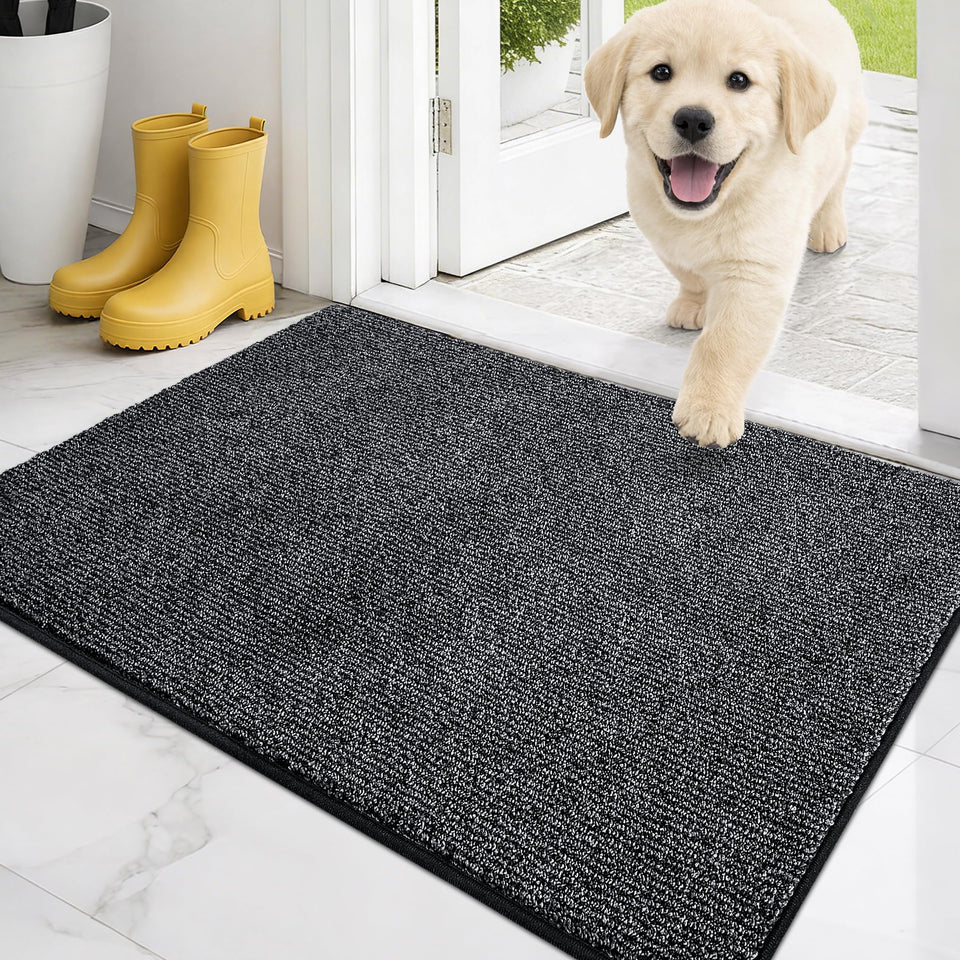 PURRUGS Dirt Trapping Door Mat Charcoal front view captures mud at the doorway