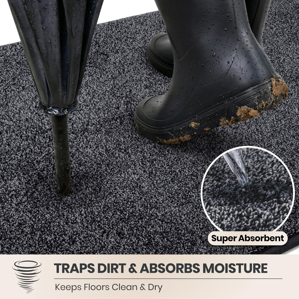 Close-up of PURRUGS dirt trapping door mat bristles capturing dirt from daily foot traffic.