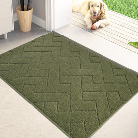 PURRUGS dirt trapping door mat, front view, sage green, prevents slips and mud indoors.