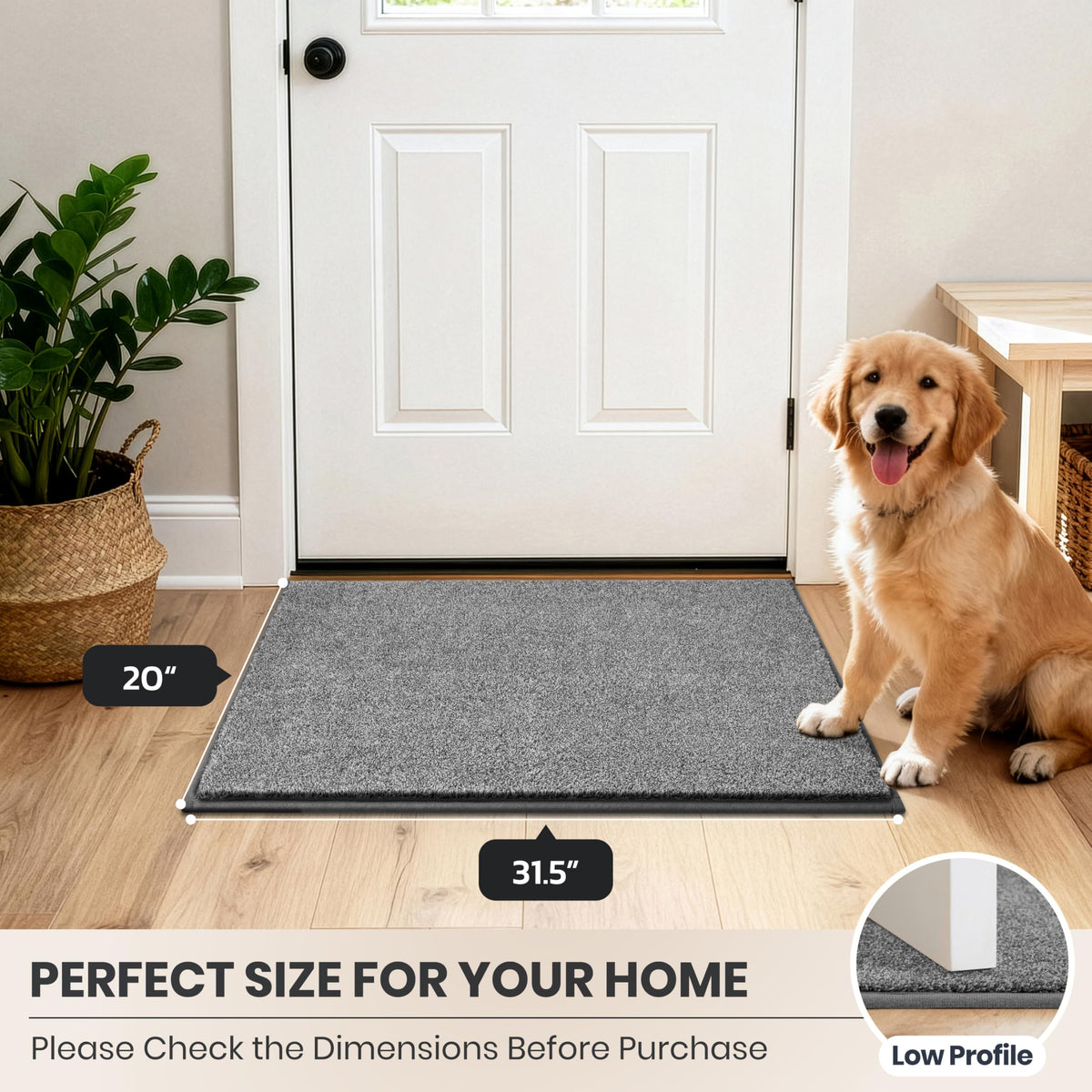 PURRUGS low-profile entry rug for indoor use fits under doors without curling.
