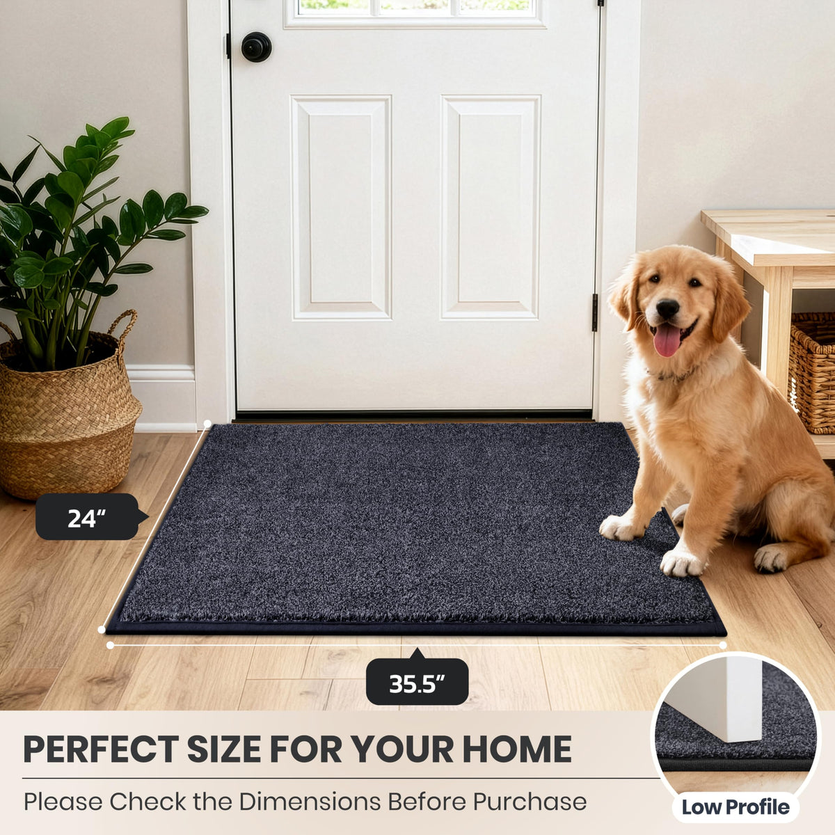 PURRUGS front door mat in use during rainy weather helps keep floors cleaner.
