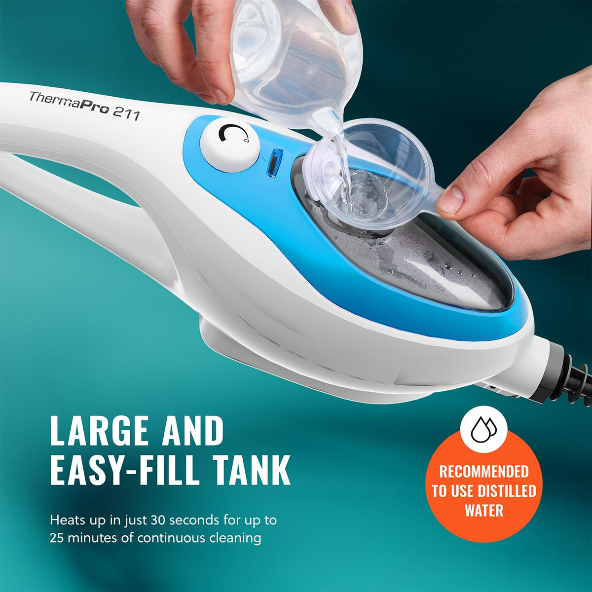 PurSteam collapsible handle supports compact storage after cleaning.