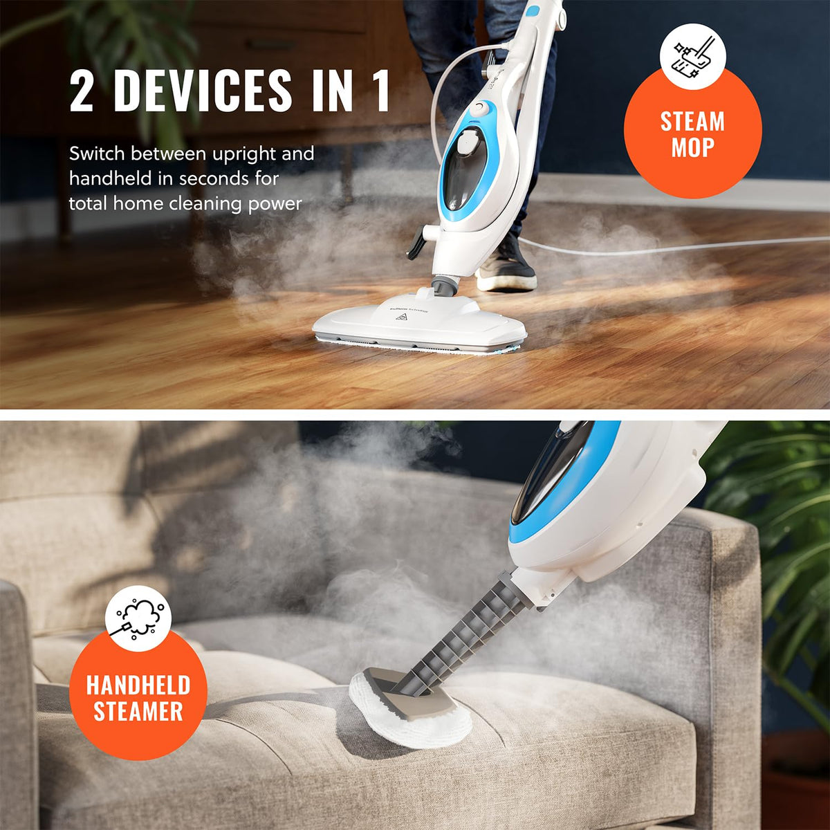 PurSteam detachable handheld steamer for quick fabric refresh and wrinkle removal.