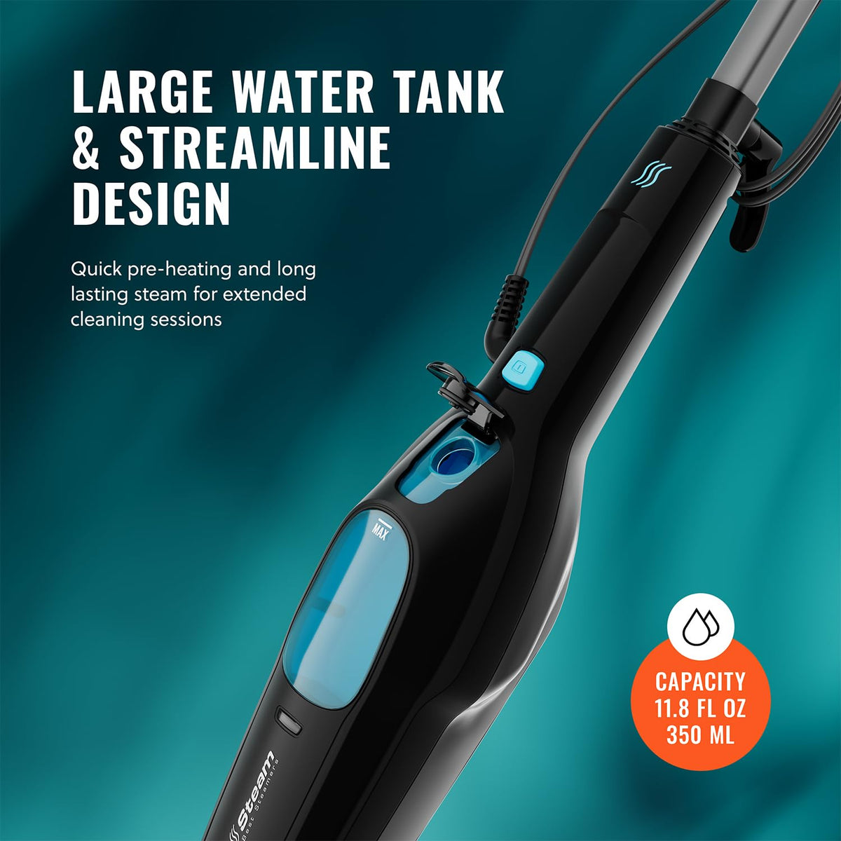 PurSteam Professional Steam Mop built-in cable hooks help cord organization.