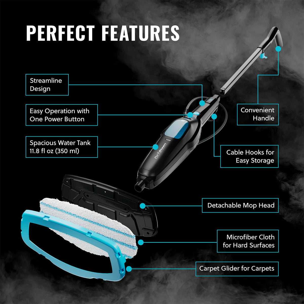 PurSteam Professional Steam Mop carpet glider for seamless carpet refresh.