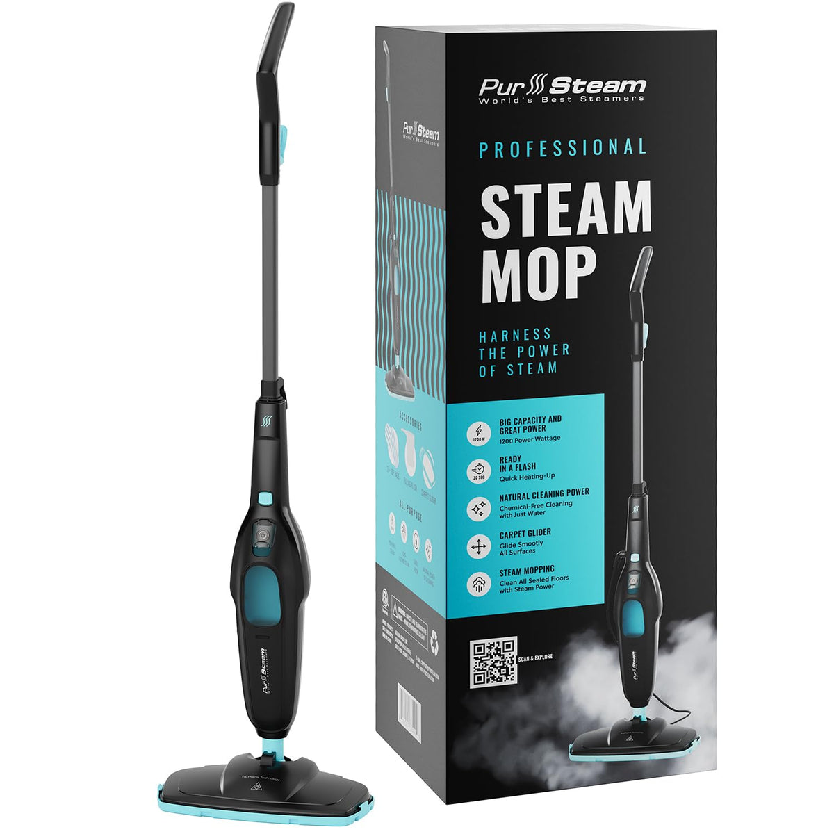 PurSteam Professional Steam Mop water tank enables quick, chemical-free cleaning.