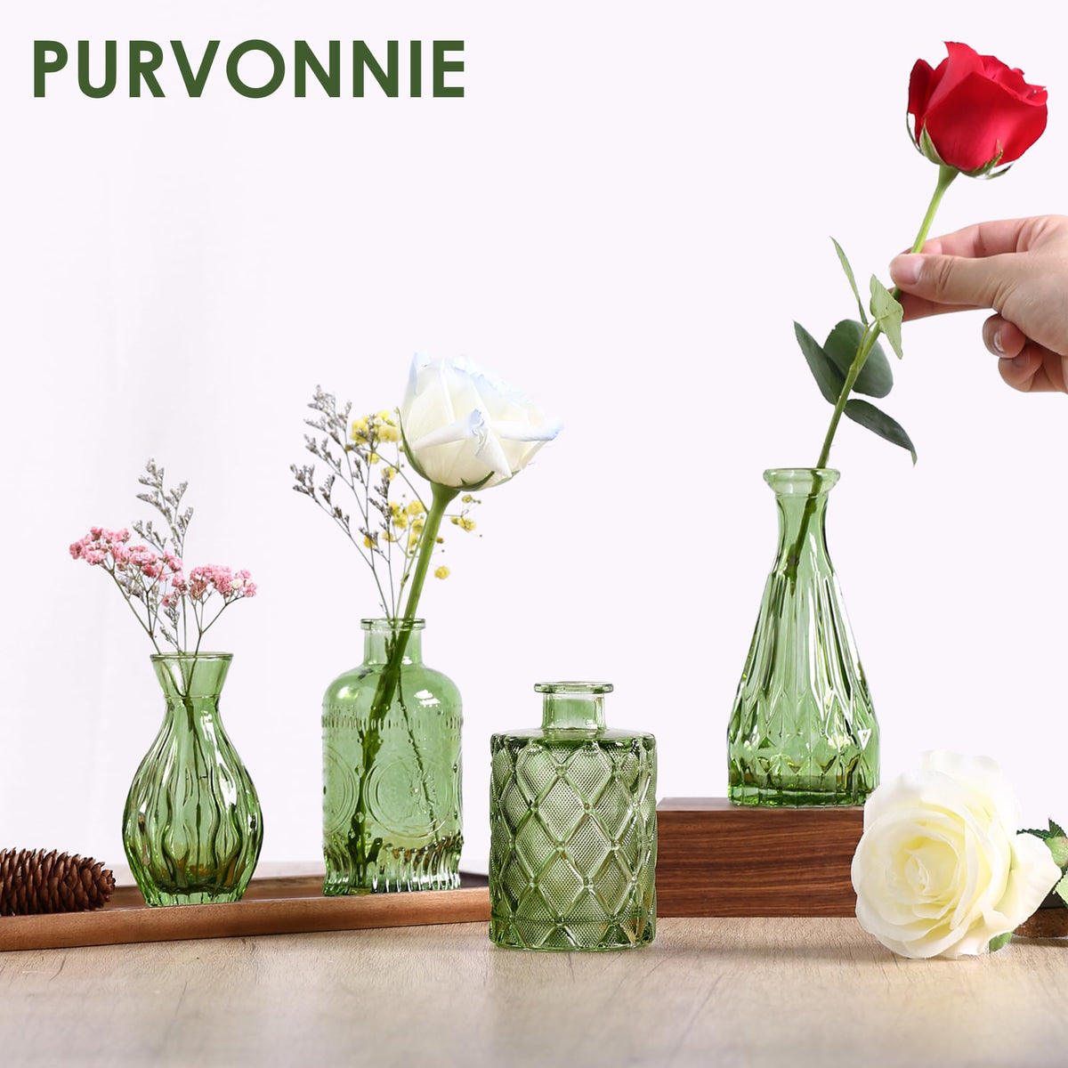 Purvonnie amber glass vases showcase variety for DIY wedding decor.