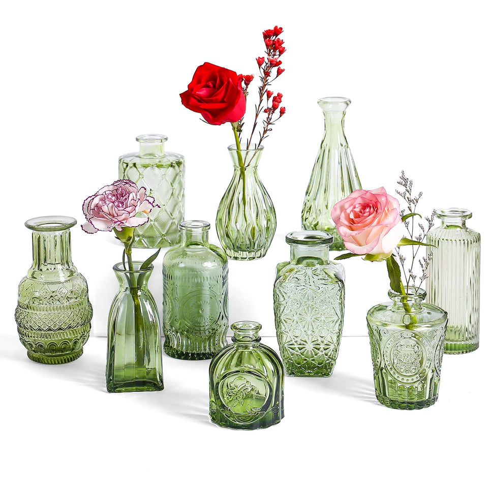Purvonnie vintage small glass vases with amber hue for elegant centerpieces.