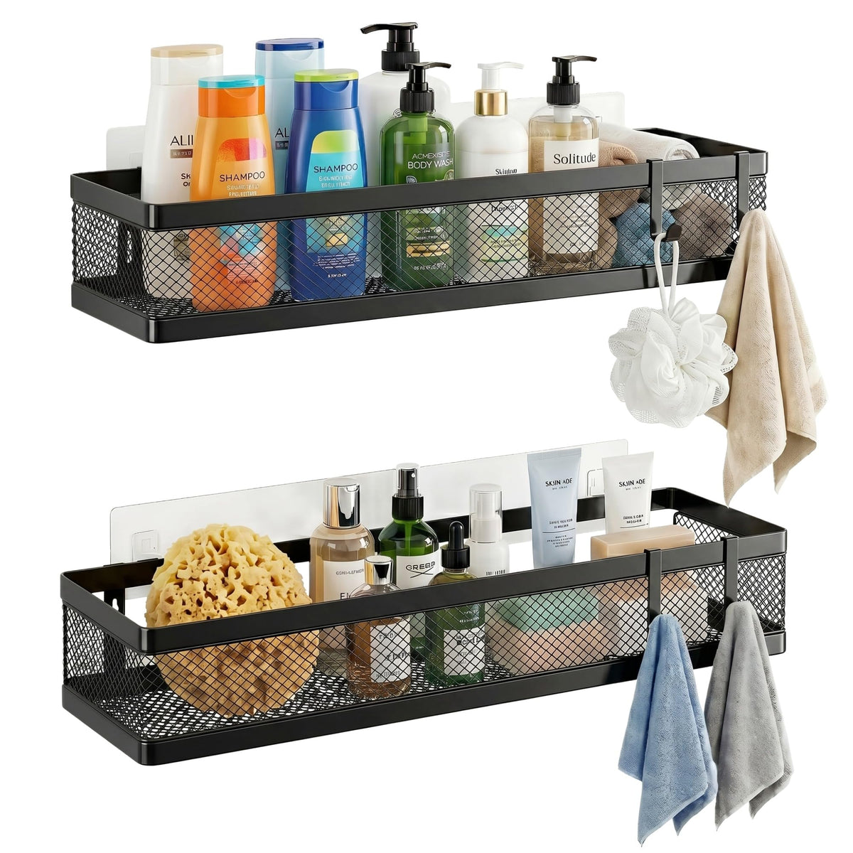 PUSDON 16.5-inch slim mesh shower caddy on wall for organized bathroom storage.