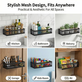 PUSDON heavy-duty wall shelf with adhesive for strong, damage-free mounting