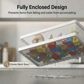 Rustproof mesh base with drainage shown in humid bathroom setting