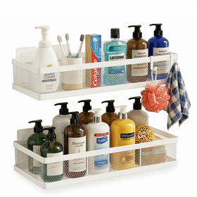 PUSDON mesh shower caddy on wall with tile installation for secure storage