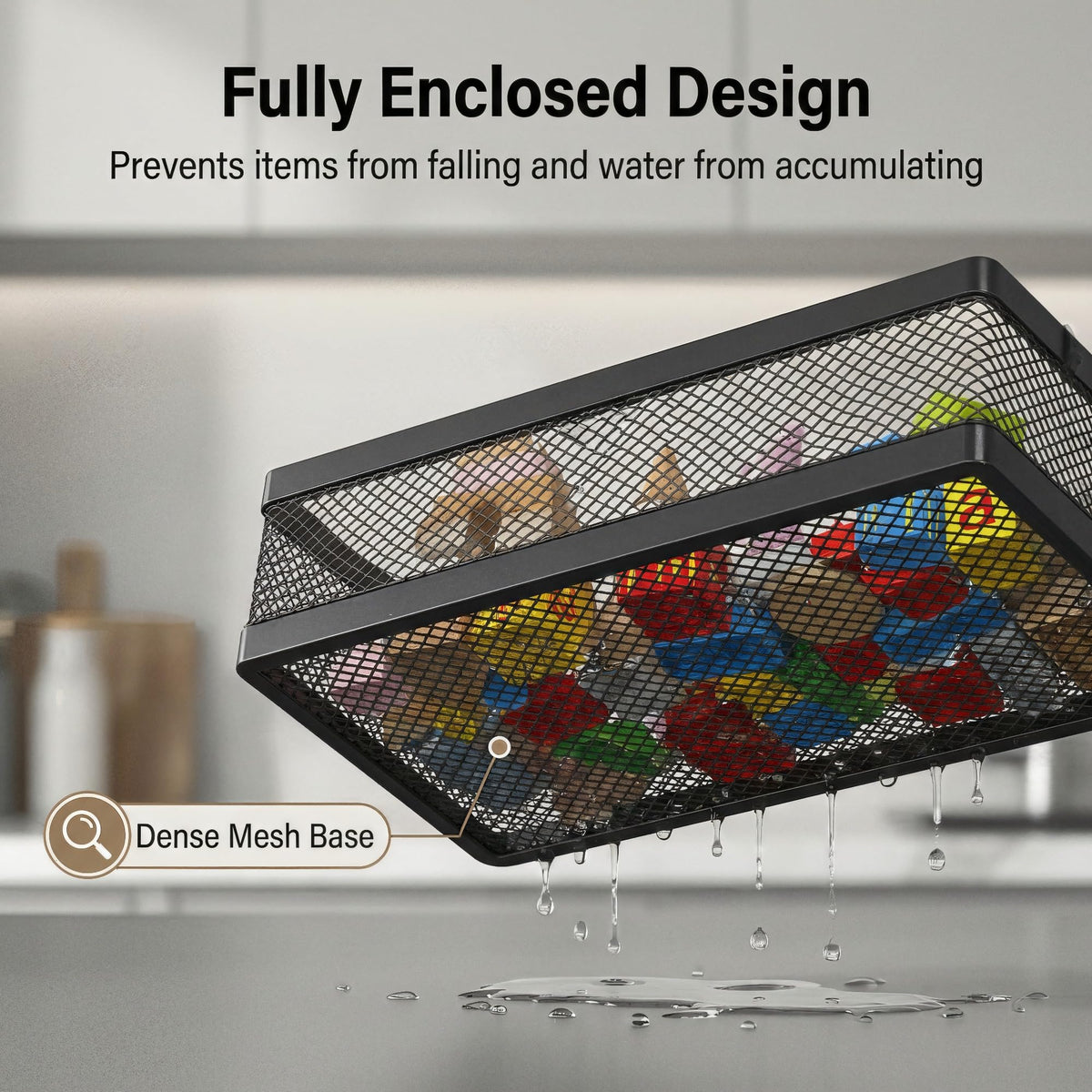 PUSDON rustproof mesh basket with fast drainage for humid spaces