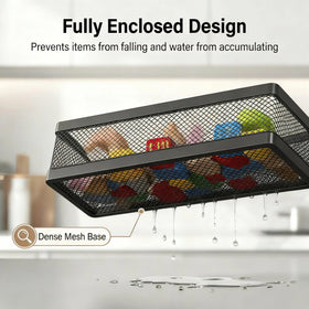 PUSDON wall-mounted bathroom organizer with adhesive installs without drilling.