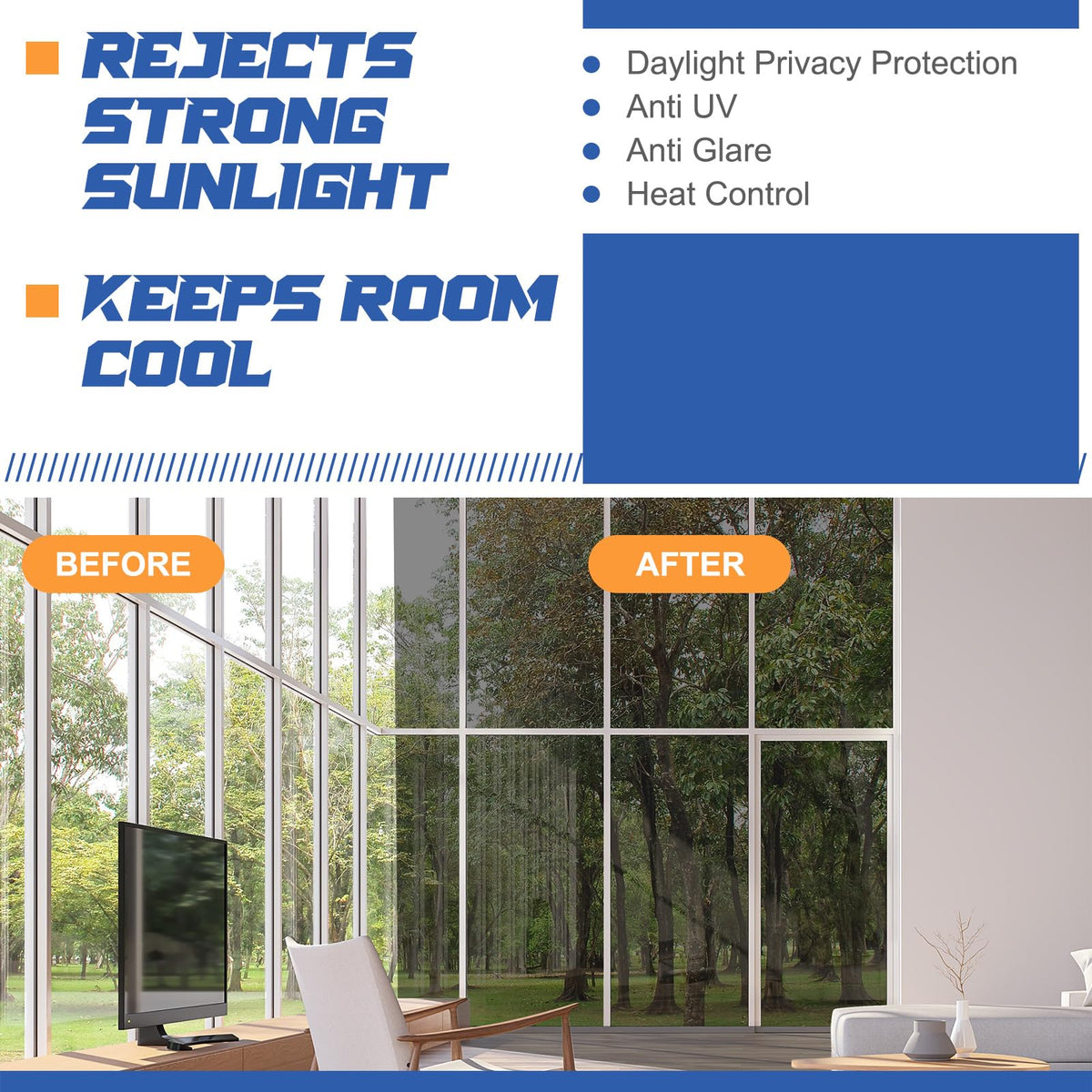 Pushglossy versatile window film suits glass surfaces in different rooms.