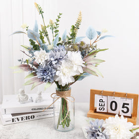 Pusuny artificial eucalyptus with dahlias adds lifelike color to living room decor