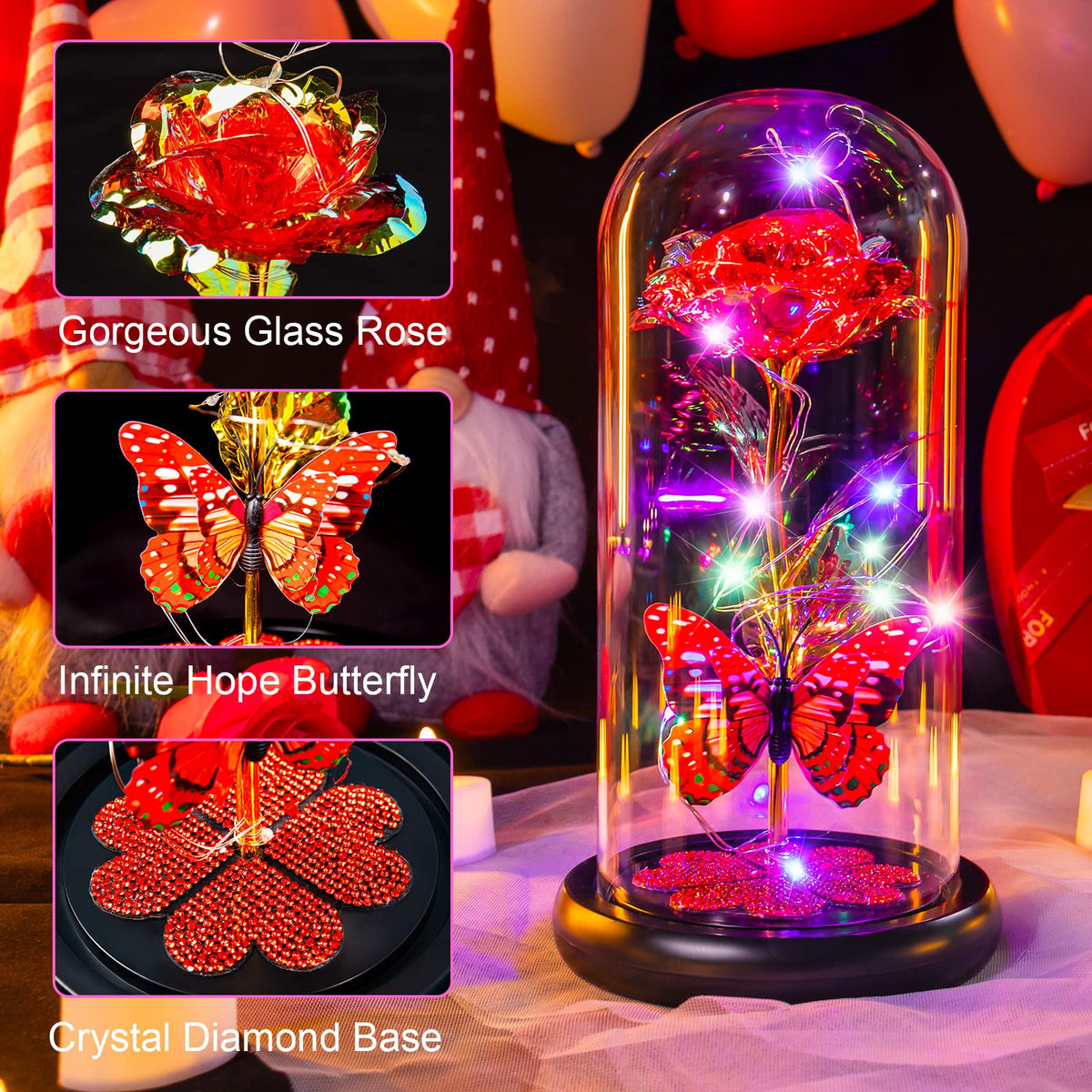 Pusuny butterfly decor on the rose adds hopeful symbolism and elegance