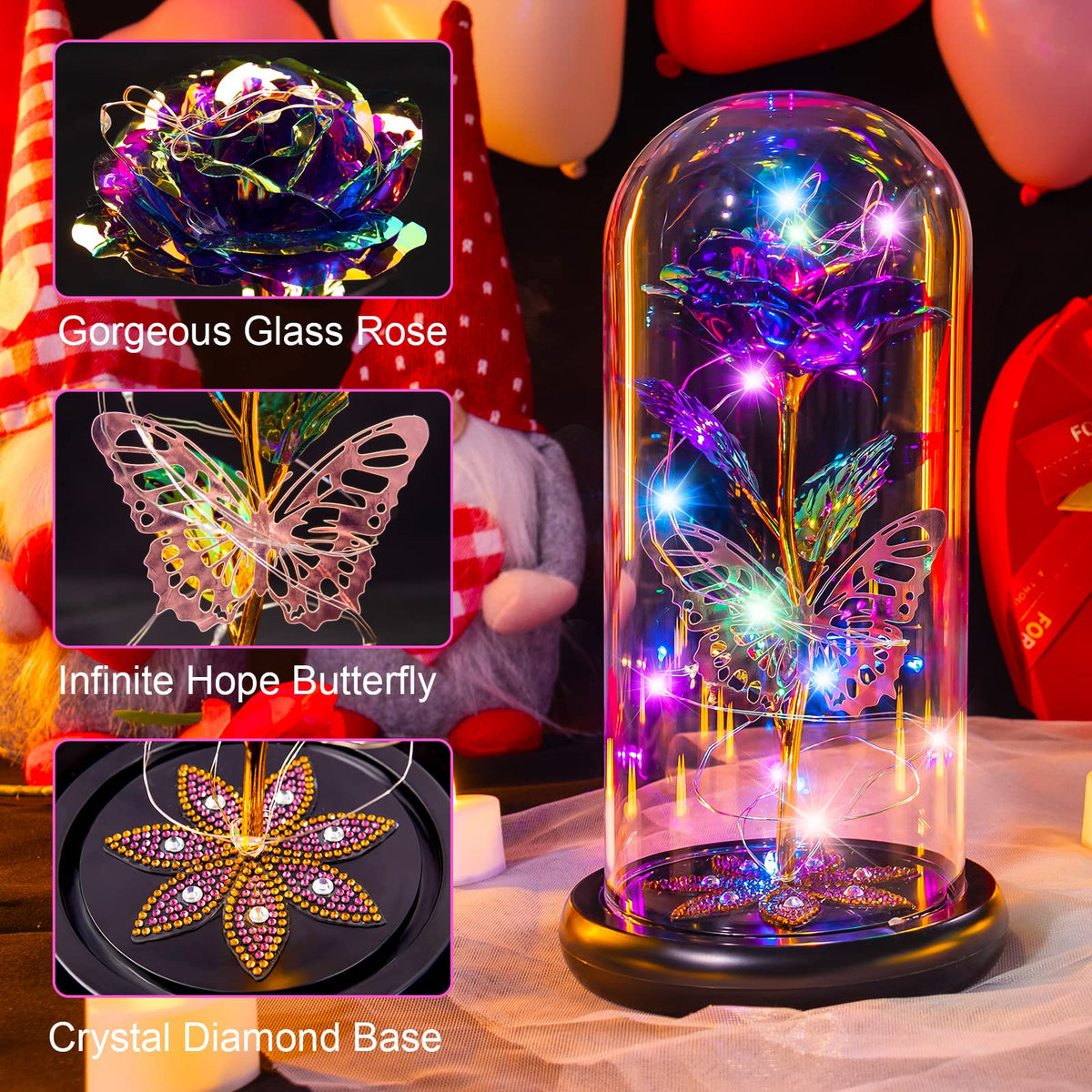 Pusuny forever-rose-dome-crystal-base presents timeless elegance for living room decor.