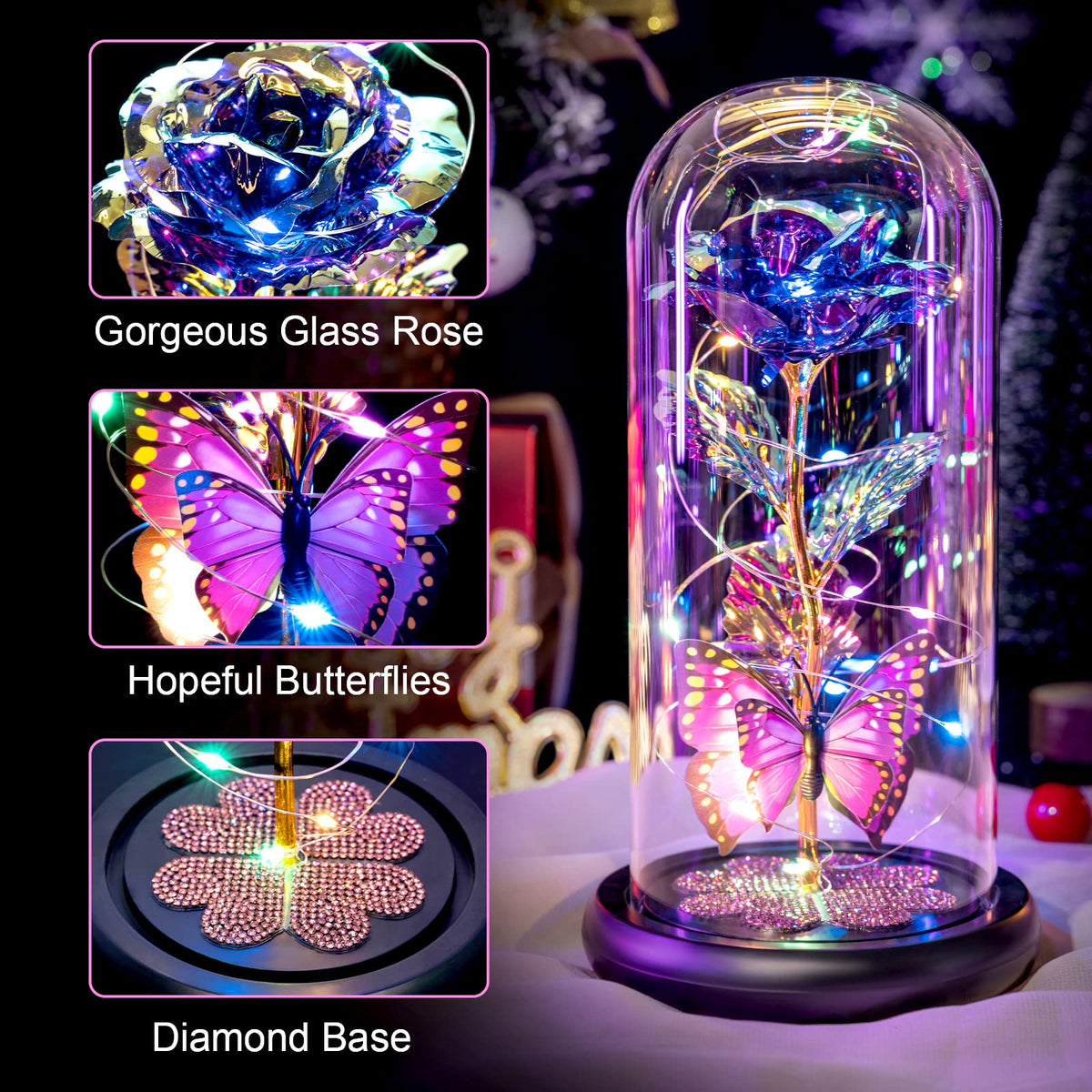 Pusuny Forever rose with LED glow brightens mom’s special day