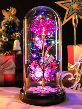Pusuny Galaxy Glass Rose in pink dome glows softly for ambient decor