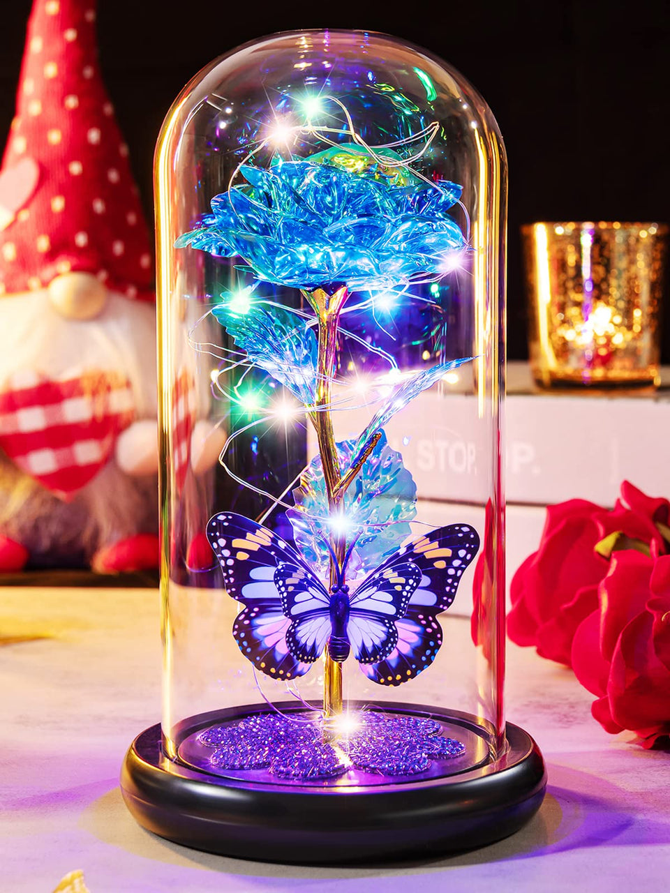 Pusuny Galaxy Rose in a Glass Dome glows softly for ambient evenings.