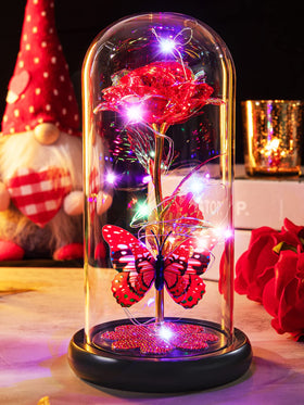 Pusuny galaxy rose in glass dome glows softly for a memorable centerpiece