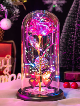 Pusuny galaxy rose in glass dome glows softly for a timeless keepsake.