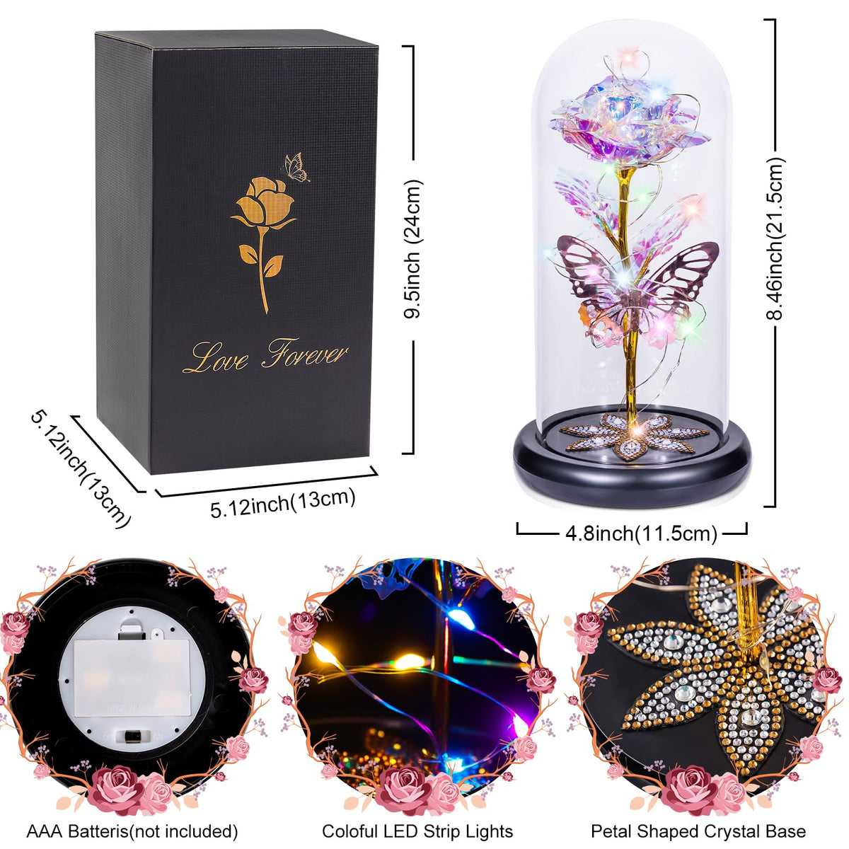 Pusuny glass dome rose glows softly for mom, wife, or grandma.
