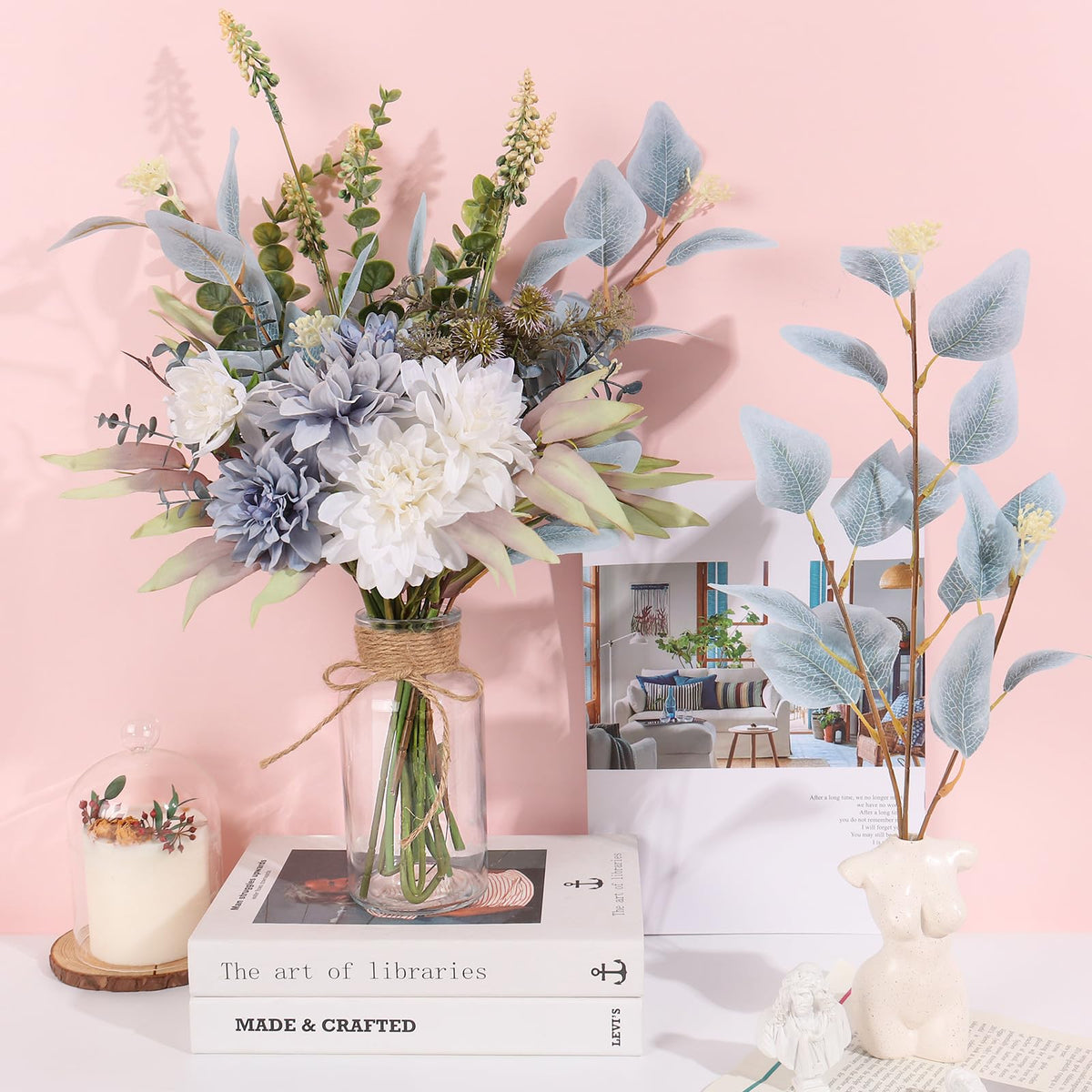 Pusuny silk flower stems with iron wire for easy shaping and DIY arrangements