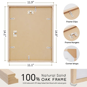 Puthiac 11x14 solid oak frame back with wall-hanging hardware for easy mounting.