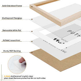 Puthiac 11x14 solid oak frame front with mat displaying 8x10 opening for photos.