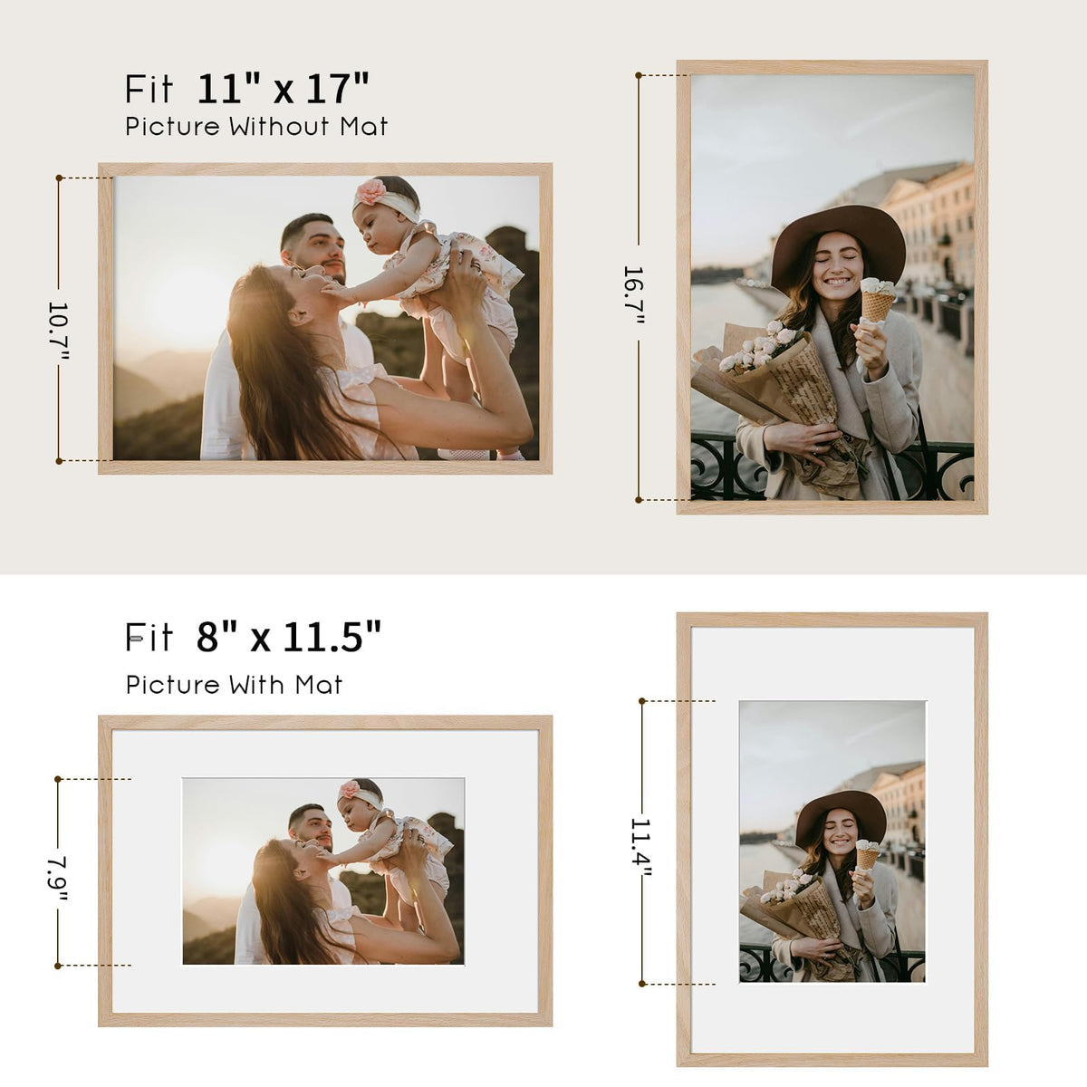 Puthiac frame mounted on wall in vertical and horizontal layouts.