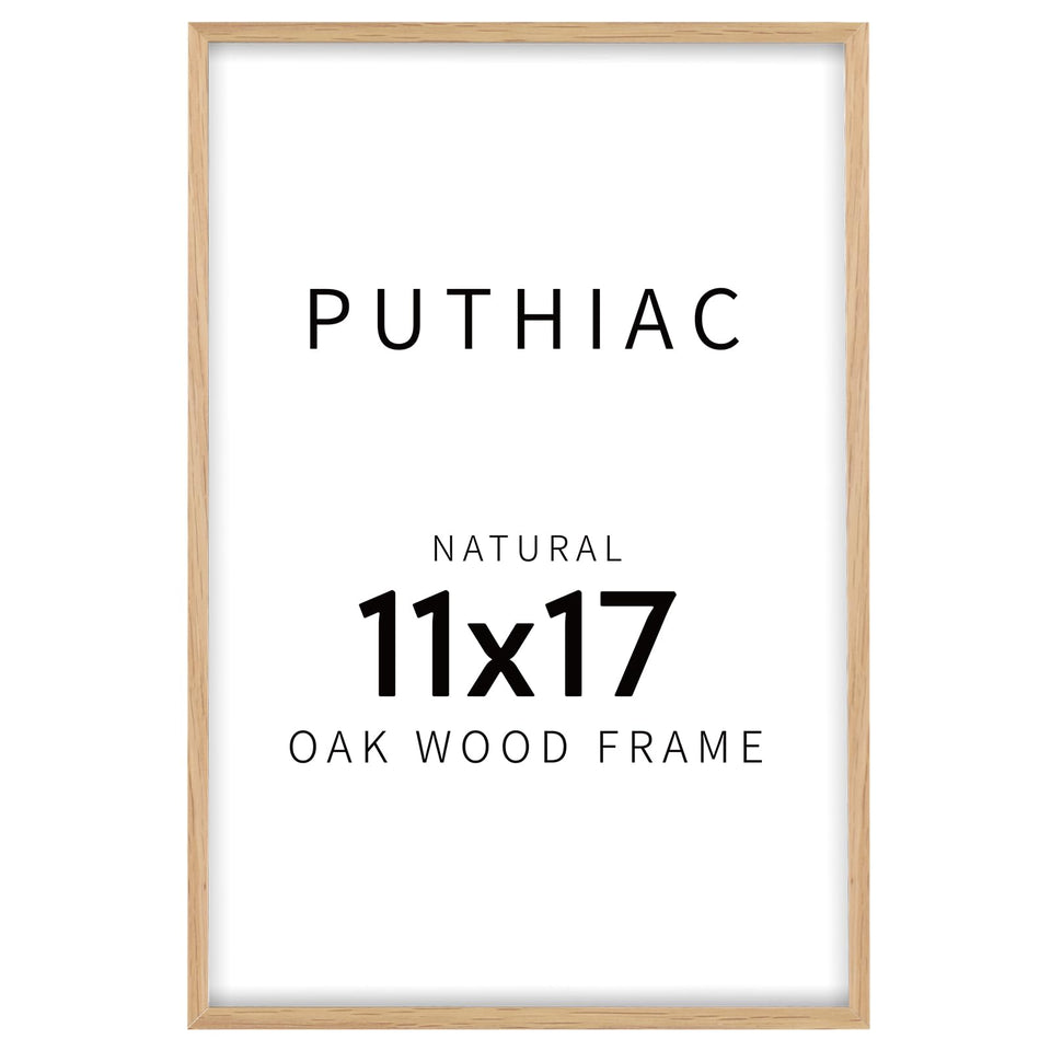Puthiac 11x17 solid oak frame front with mat showcases natural grain ideal for posters.