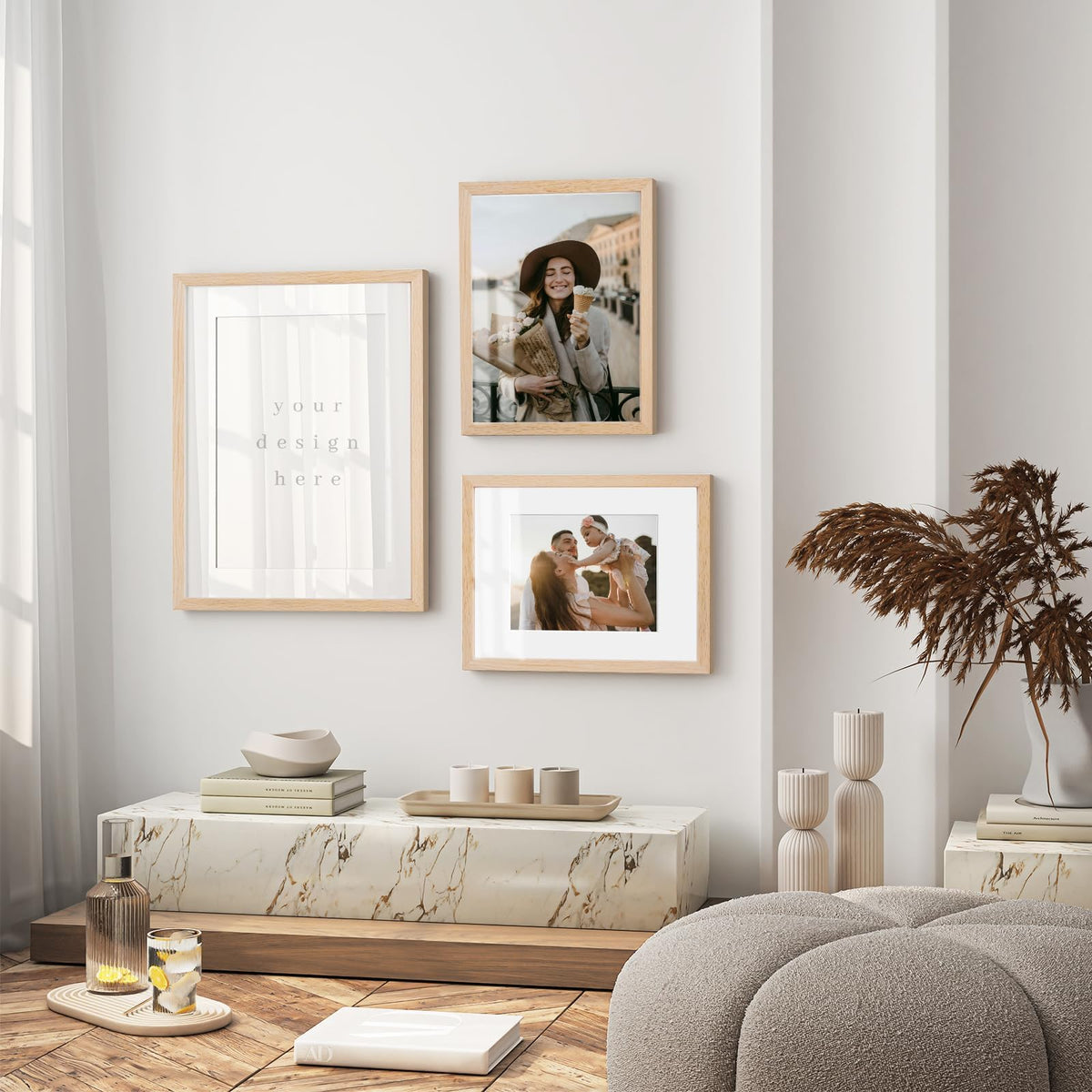 Puthiac frame with swivel tabs enables quick, tool-free photo updates.