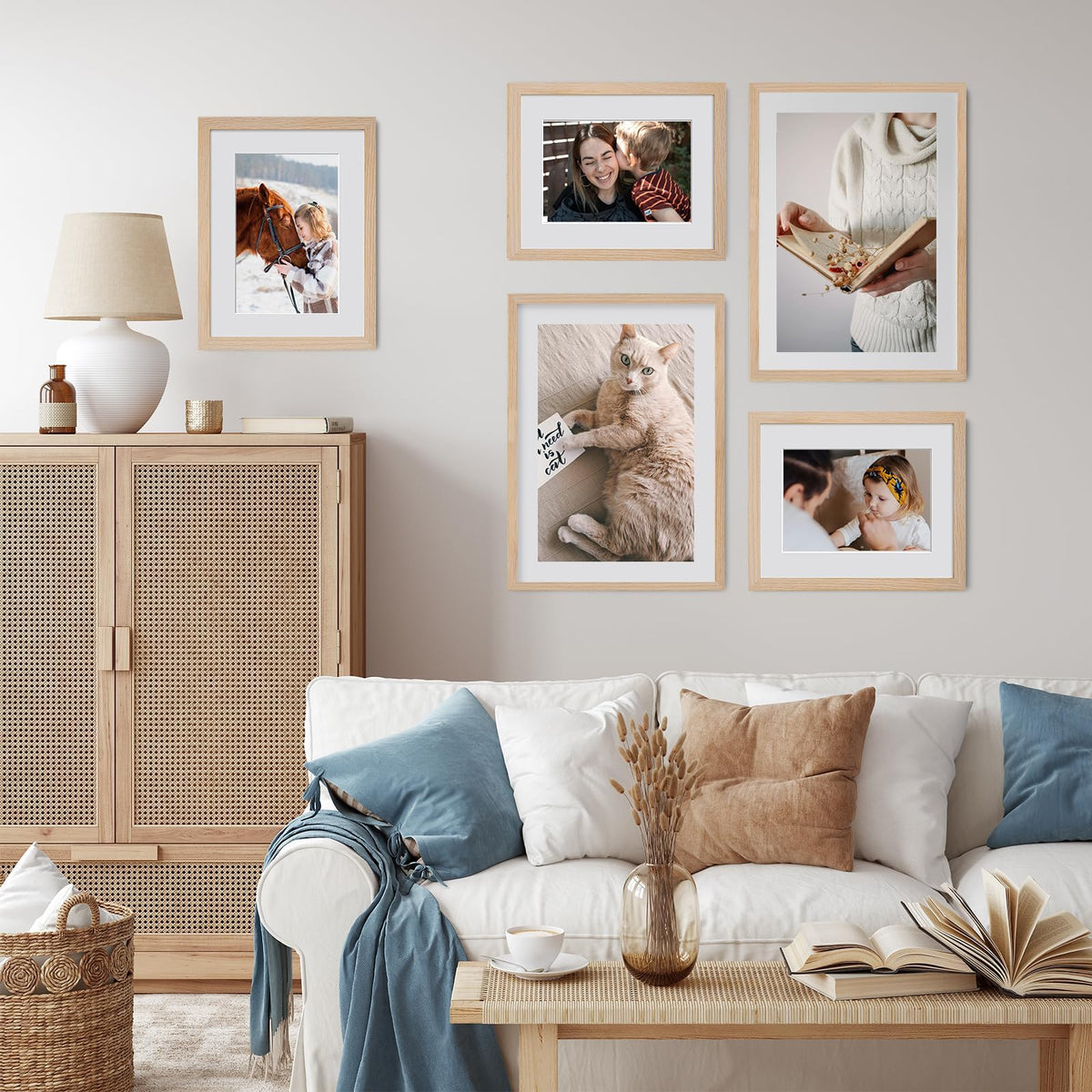 Puthiac frame shown in horizontal wall layout offers versatile display.