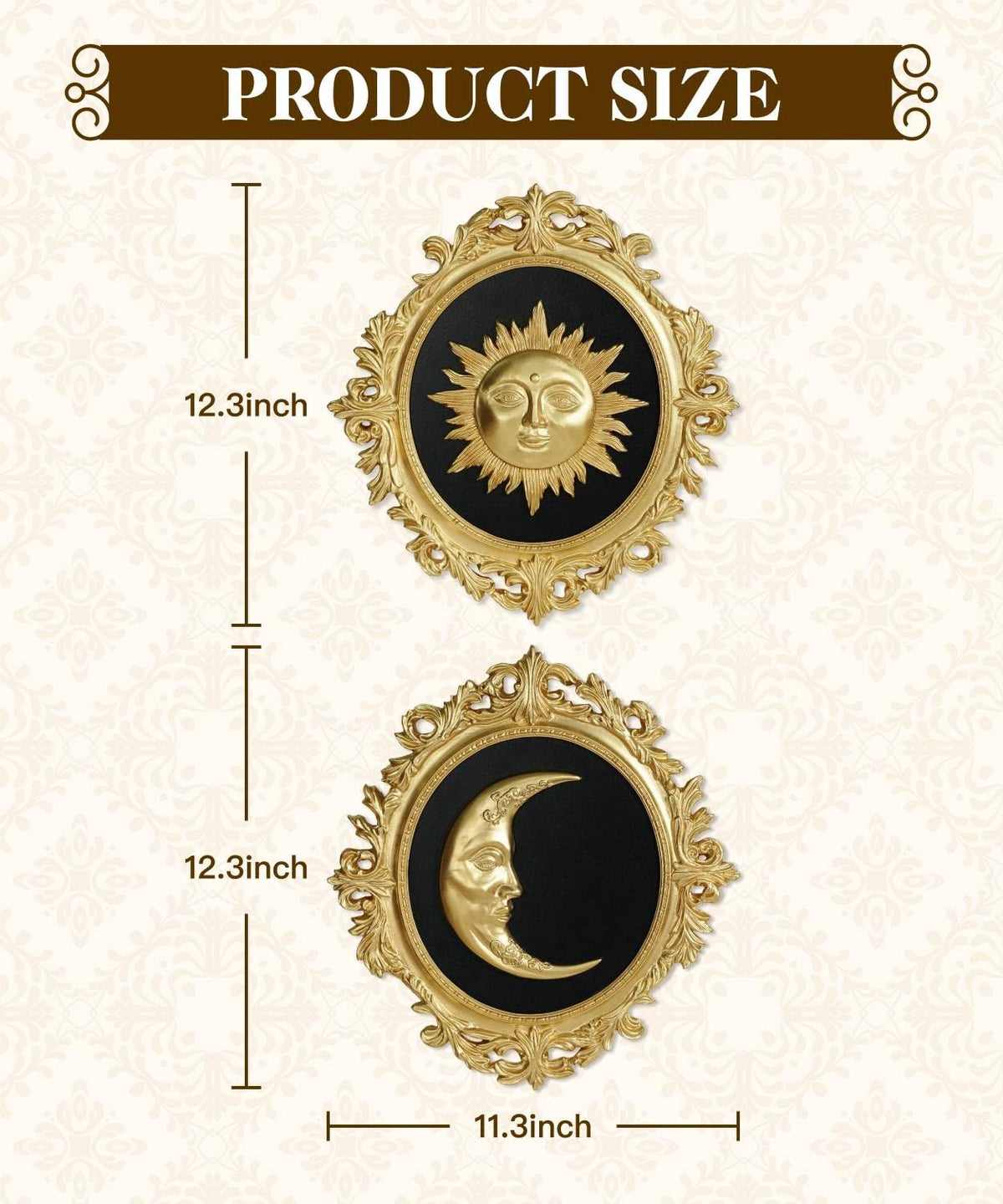 Putuo Decor Baroque Sun Moon oval relief close-up shows textured 3D detail