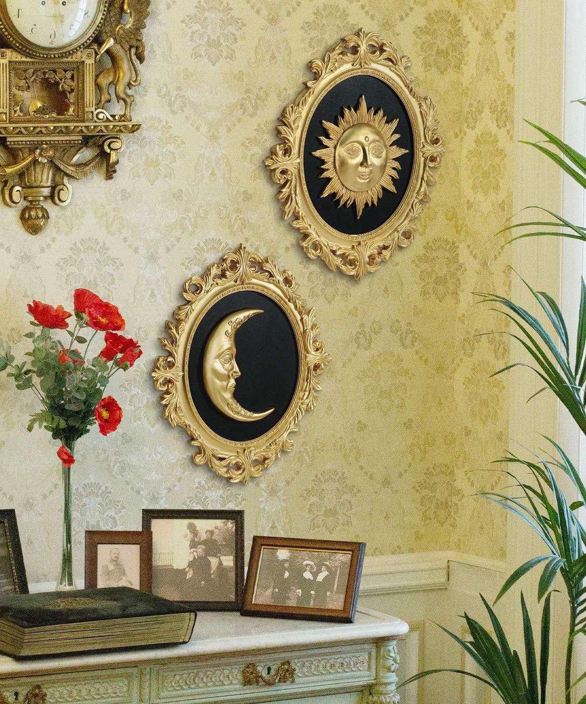 Putuo Decor Sun Moon relief on black backing adds vintage elegance