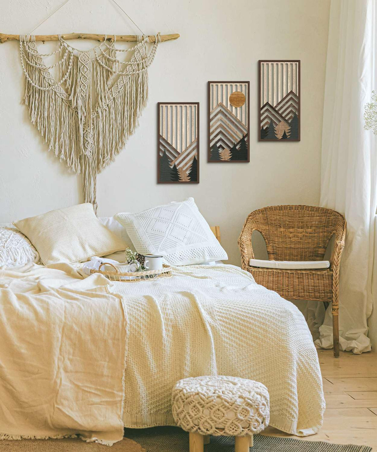 Panel 5 uses warm tones to pair with wood for inviting living room ambiance