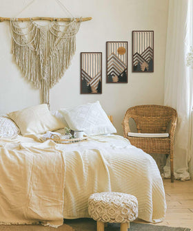 Panel 5 uses warm tones to pair with wood for inviting living room ambiance