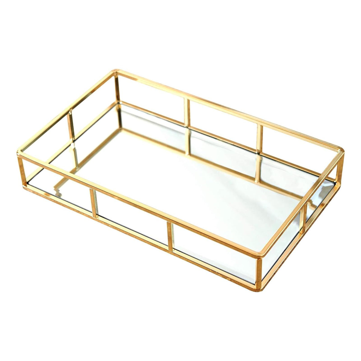 PuTwo Tray Mirror with gold finish highlighting jewelry organization.