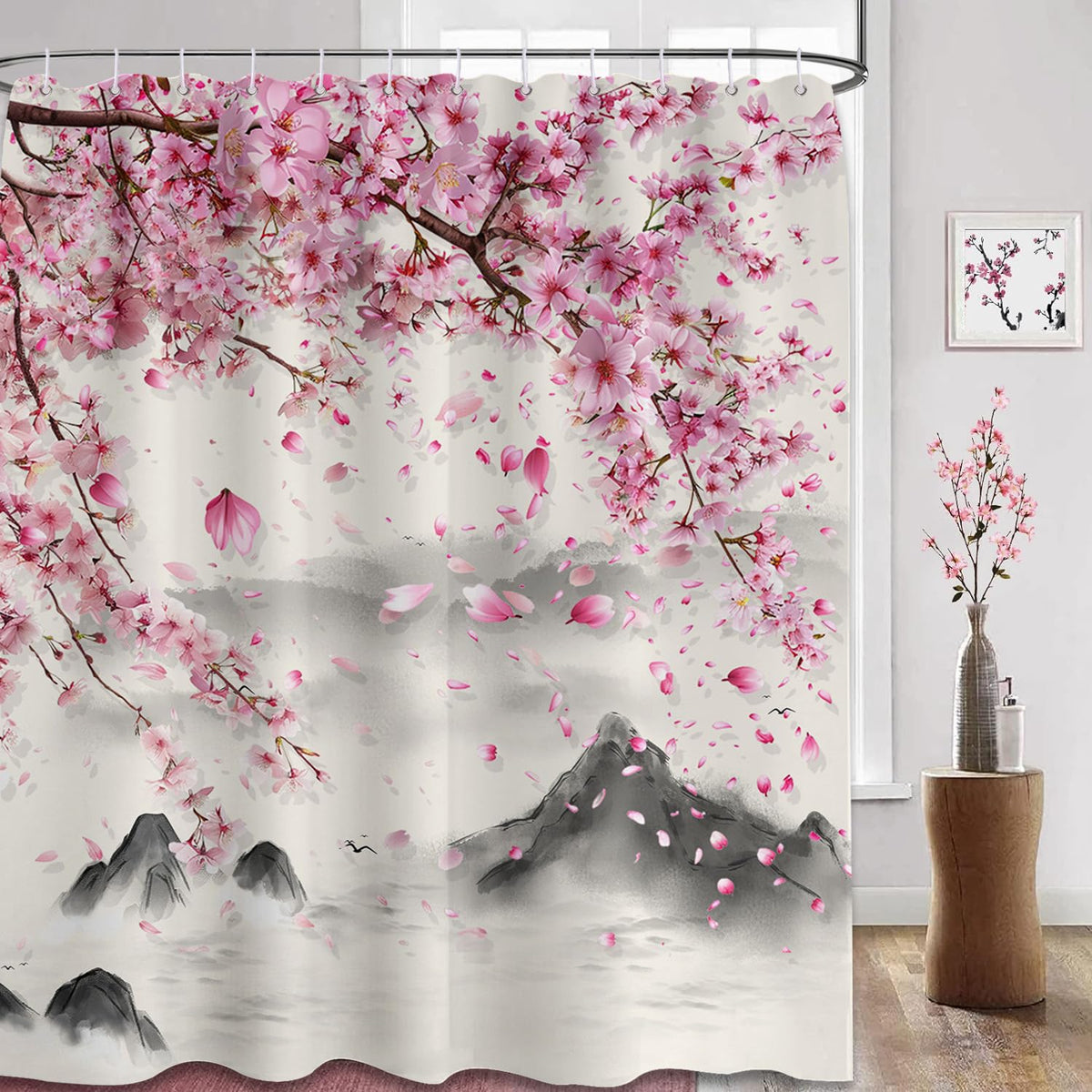 Puuiui cherry blossom pattern curtain adds elegance with water-resistant fabric.