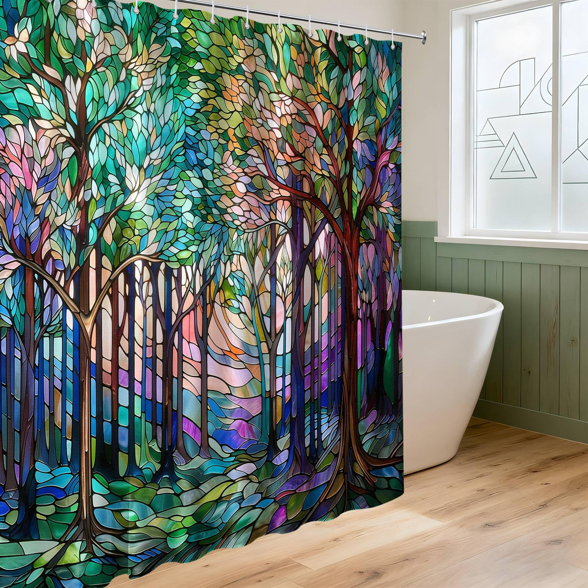 Puuiui pine-tree pattern curtain brings woodland charm to daily showers.