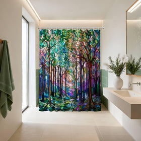 Puuiui waterproof fabric curtain guards floors during showers.
