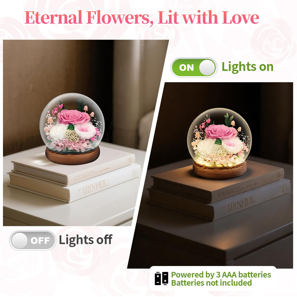Puxinargo preserved pink rose in bedroom decor adds timeless beauty without maintenance.