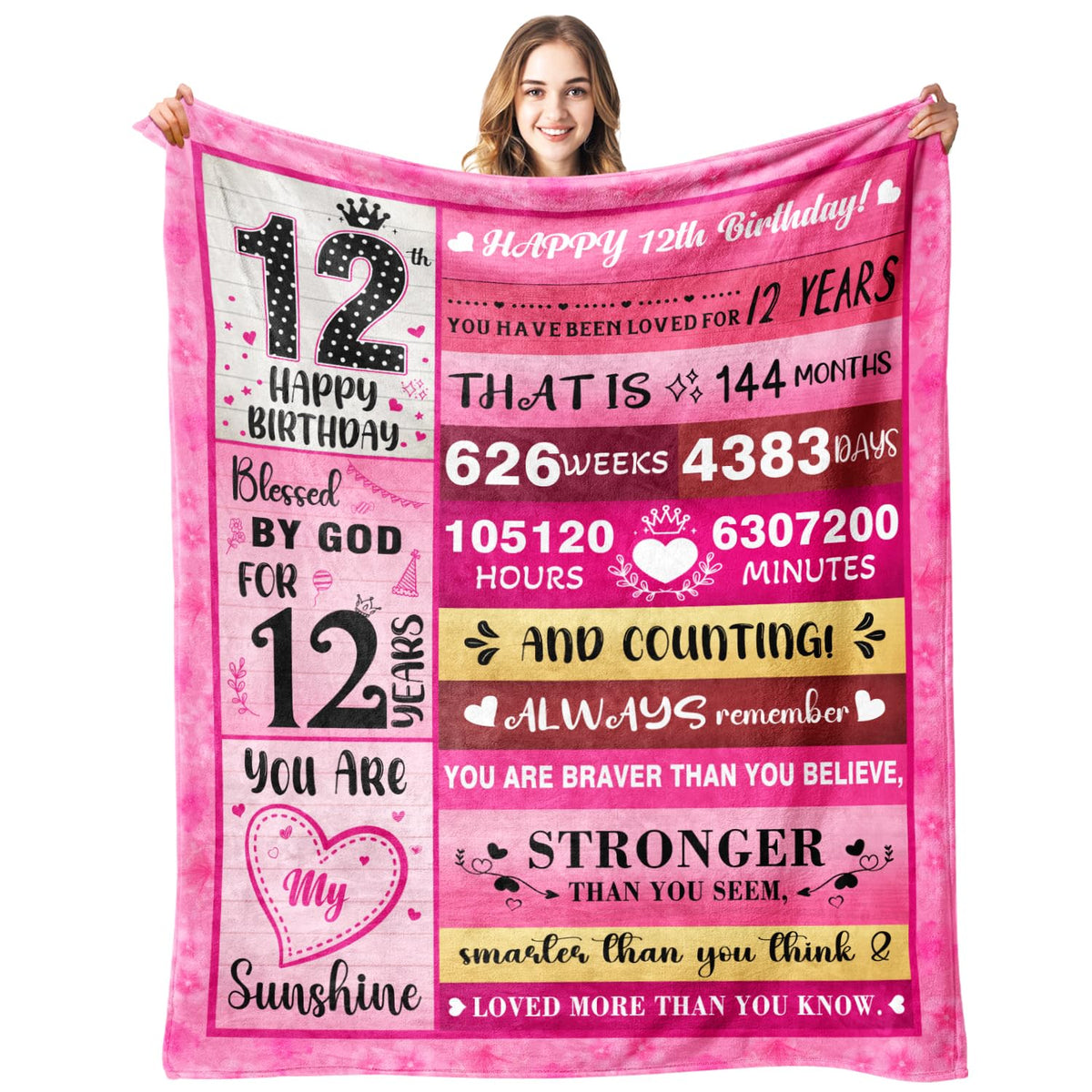 PVDSAVE 12 Year Girl Blanket on display, a thoughtful birthday gift.