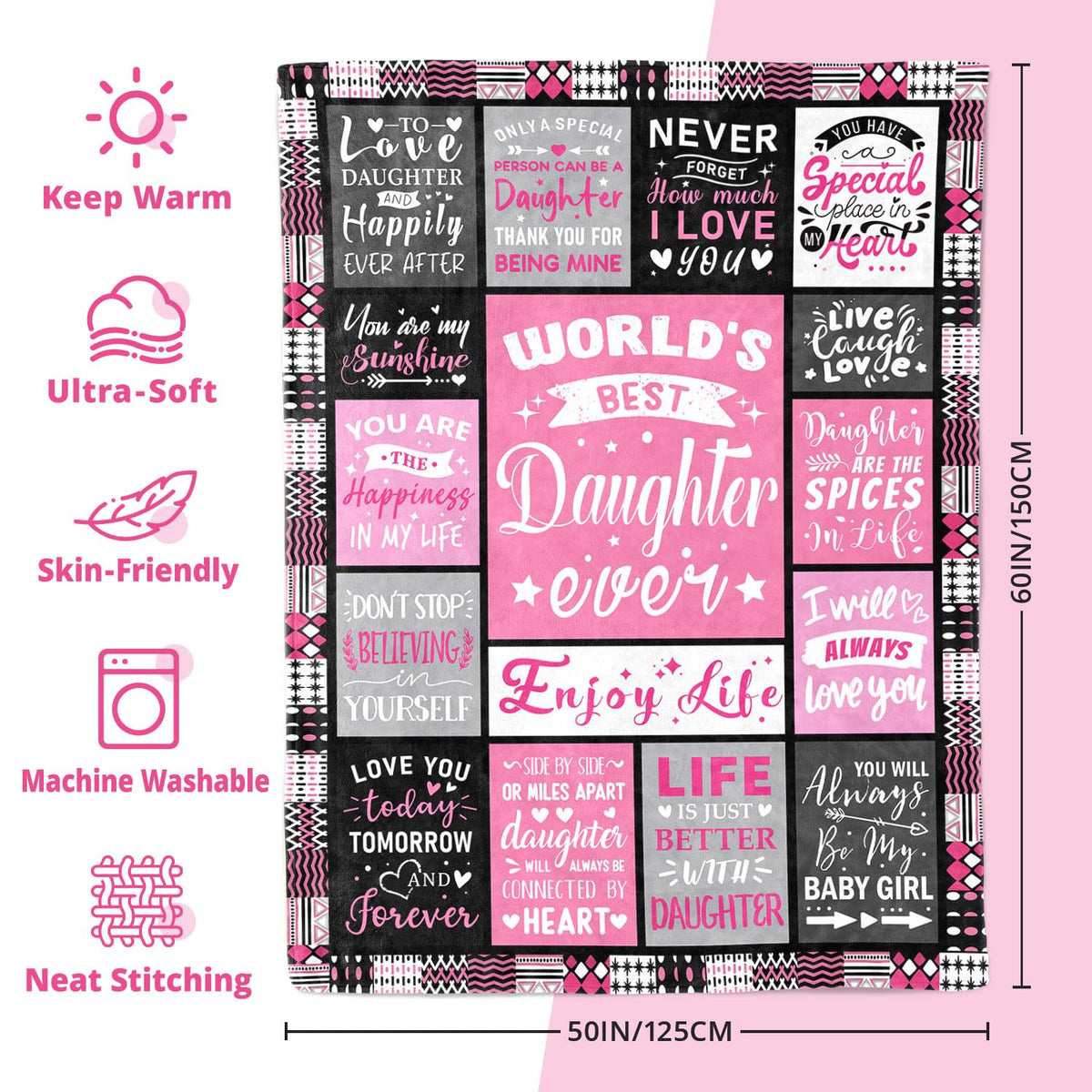 PVDSAVE Daughter Life Blanket 50x60 bedroom décor adds warmth and a personal touch.