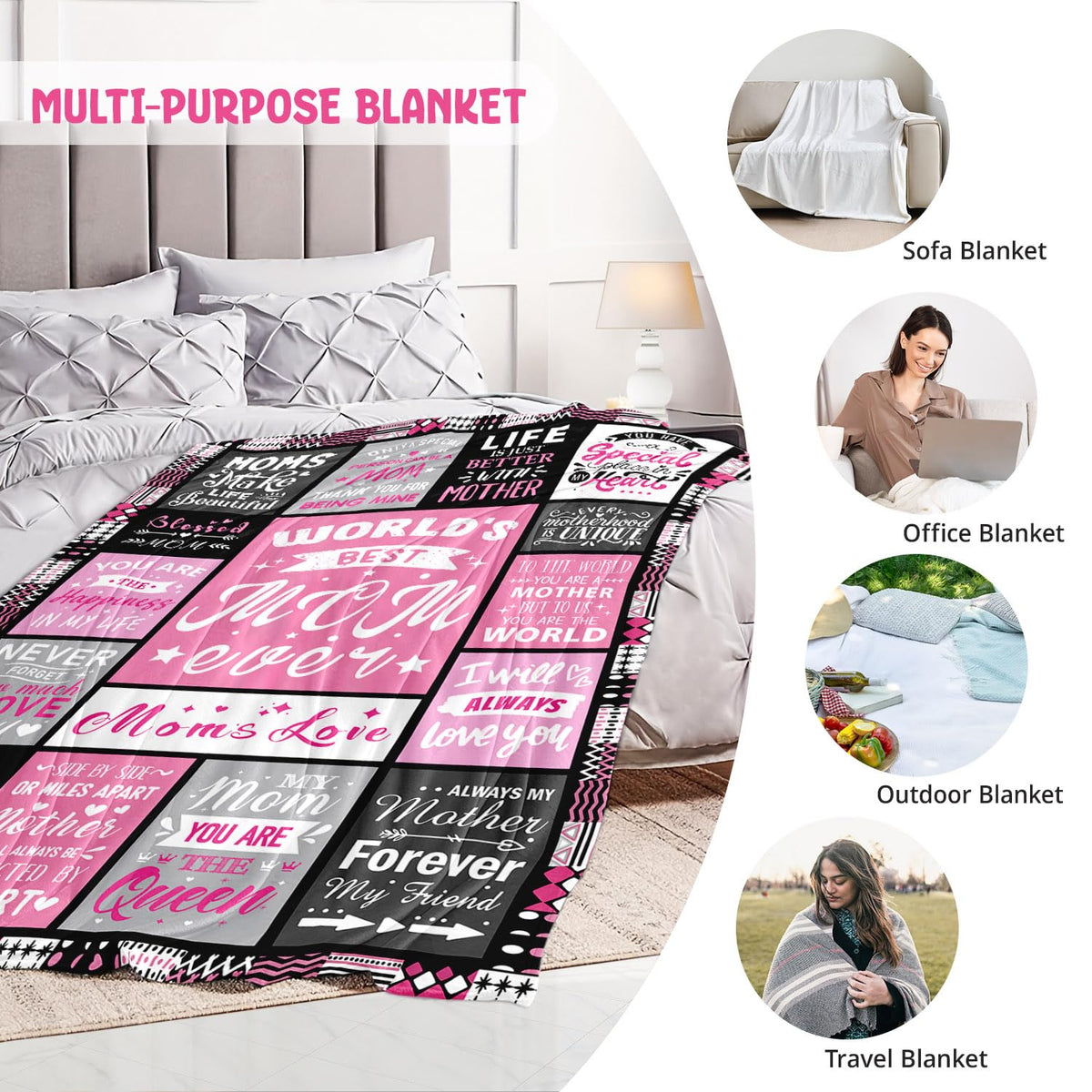 PVDSAVE mom blanket on a bed at night for cozy rest.