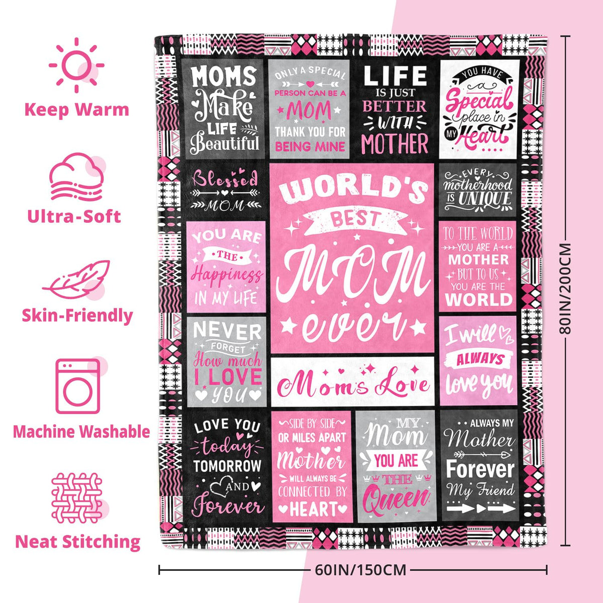 PVDSAVE care label for mom blanket, easy machine wash.