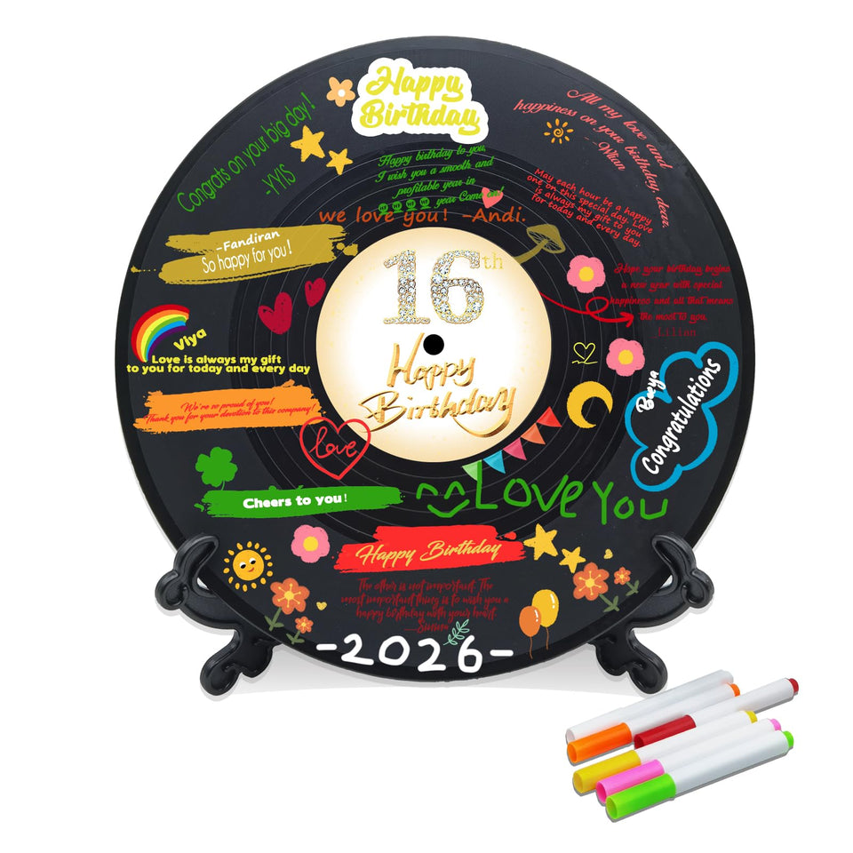 pwvsayjcj vinyl record sweet 16 sign invites guests to leave messages
